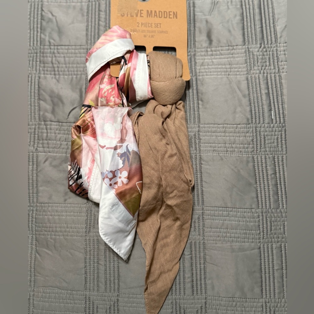 Steve Madden Women's Satin Square & Gauze Square Scarf Set.